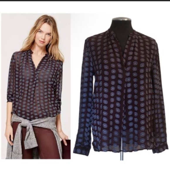 LOFT Tops - Loft Maroon Sheer Raised Print Button Down